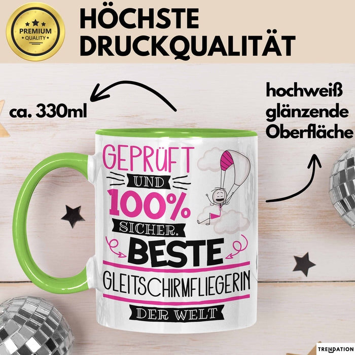 Beste Gleitschirmfliegerin Der Welt Tasse Geschenk für Eine Gleitschirmfliegerin Geprüft Und Sicher Geschenkidee Geburtstag Weihnachten Grün Trendation