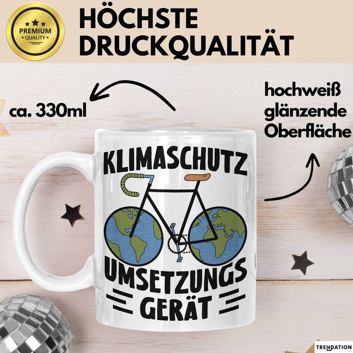 Fahrradfahrer Tasse Geschenk Klimaschutz Umsetzungsgerät Geschenkidee Umweltschutz Klimafreundlich Becher Weiß Trendation