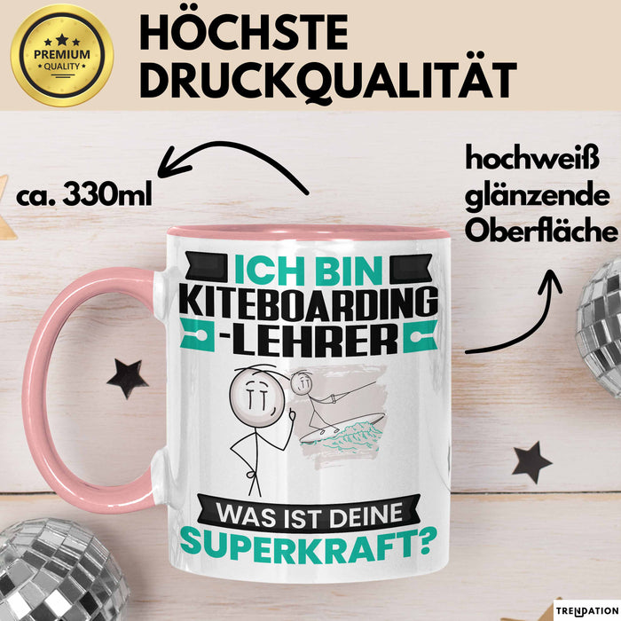 Kiteboarding-Lehrer Tasse Geschenk für Kiteboarding-Lehrer Geburtstag Lustiger Spruch Kaffee-Becher Was Ist Deine Superkraft Rosa Trendation