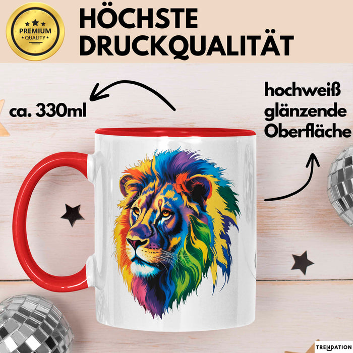 Bunter Löwe Tasse Geschenk Lustige Geschenkidee Spruch Rot Trendation