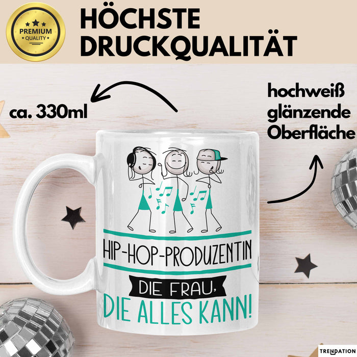 Hip-Hop-Produzentin Geschenk Tasse Becher Die Frau Die Allen Kann Geschenkidee für eine Hip-Hop-Produzentin Lustig Weiß Trendation