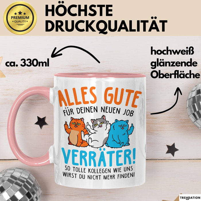 Büroarbeit Kollege Tasse Geschenk Lustige Geschenkidee Spruch Alles Gute Für Deinen Neuen Job Verräter Rosa Trendation