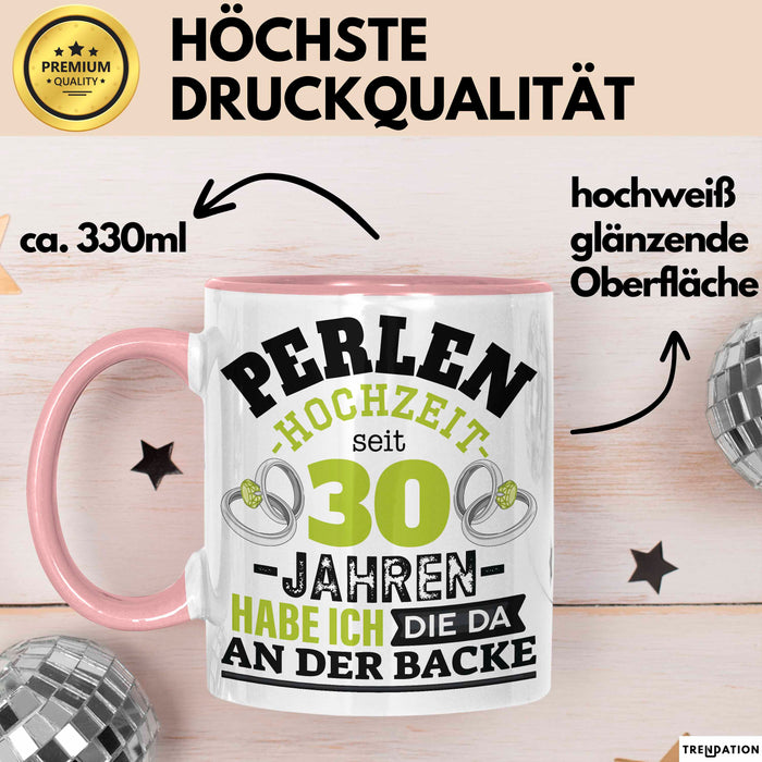 Perlenhochzeit Tasse Geschenk 30 Jahre Verheirtatet Geschenkidee Ehemann Ehefrau 30Er Jubuläum Becher Rosa Trendation