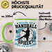 Handball Geschenk Tasse Geschenkidee Handball-Spieler Handballspielerin Mädchen Jungs Kaffee-Becher Warum Ich Handball Spiele? Grün Trendation
