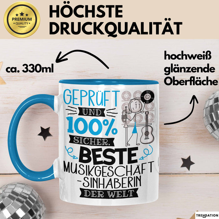 Beste Musikgeschäftsinhaberin Der Welt Tasse Geschenk für Eine Musikgeschäftsinhaberin Geprüft Und Sicher Geschenkidee Geburtstag Weihnachten Blau Trendation