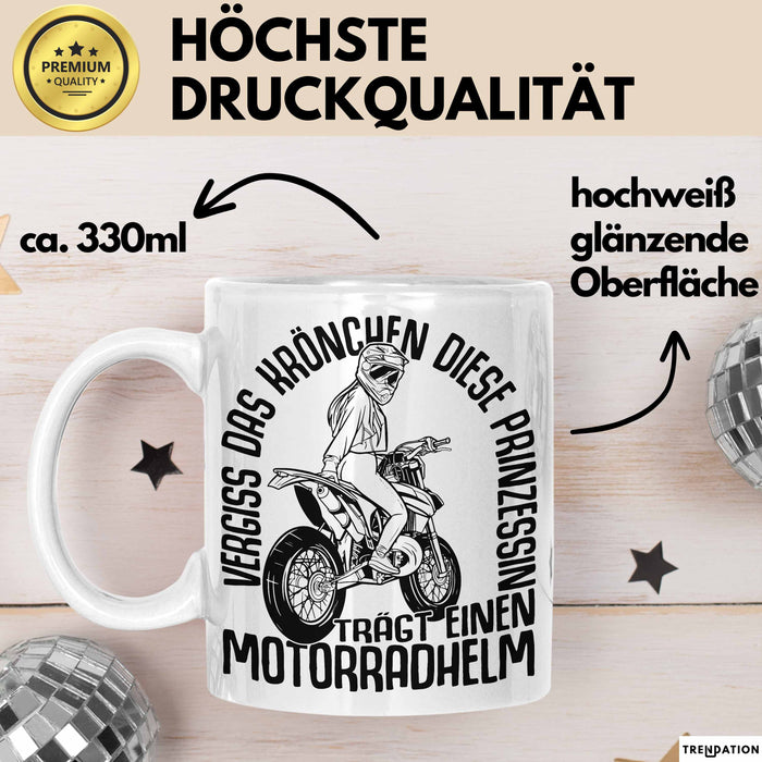 Motorradfahrerin Geschenk Tasse Frauen Motorrad Vergiss Das Krönchen Diese Prinzessin Trägt Einen Motorradhelm Weiß Trendation