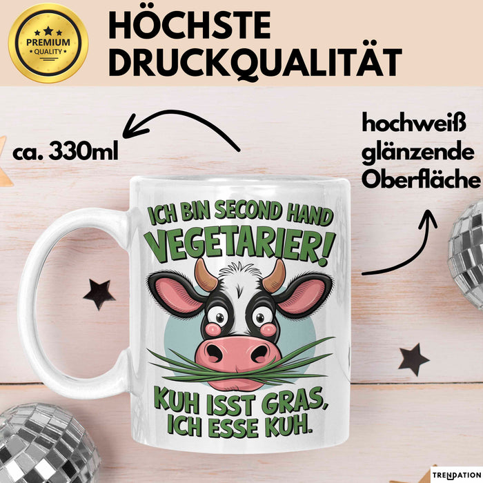 Fleischliebhaber Vegetarier Tasse Geschenk Lustige Geschenkidee Spruch Ich Bin Second Hand Vegetarier Weiß Trendation