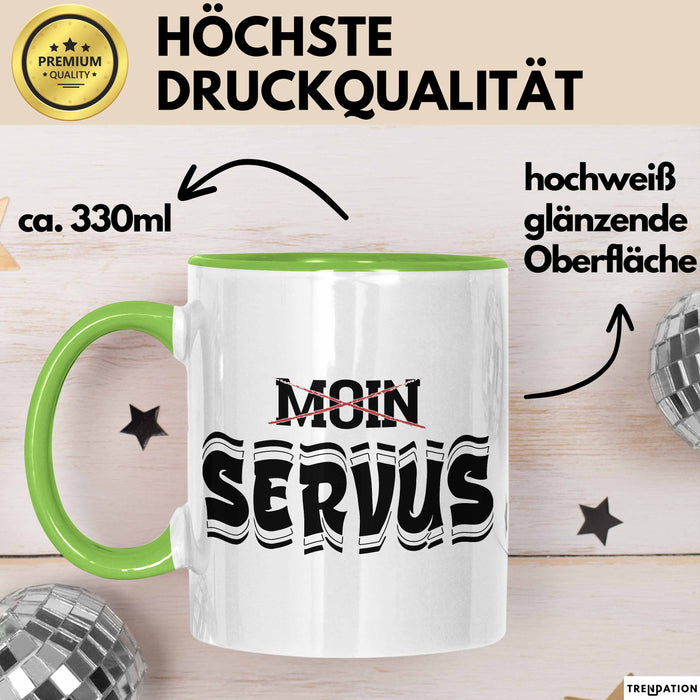 München Servus Tasse Geschenk Heimat Münchener Geschenkidee Kaffee-Becher Bayern Servus Grün Trendation