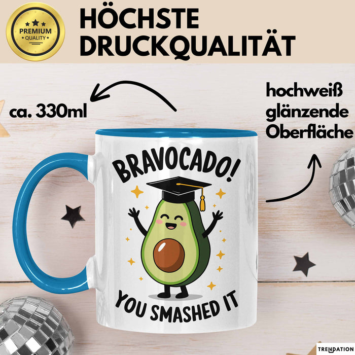 Schüler Abschluss Avocados Tasse Geschenk Lustige Geschenkidee Spruch Bravocado Blau Trendation