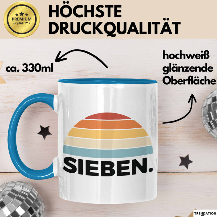 Tasse Retro SIEBEN. Design mit Sonnenuntergangsfarben 7. Geburtstag Jungs Blau Trendation