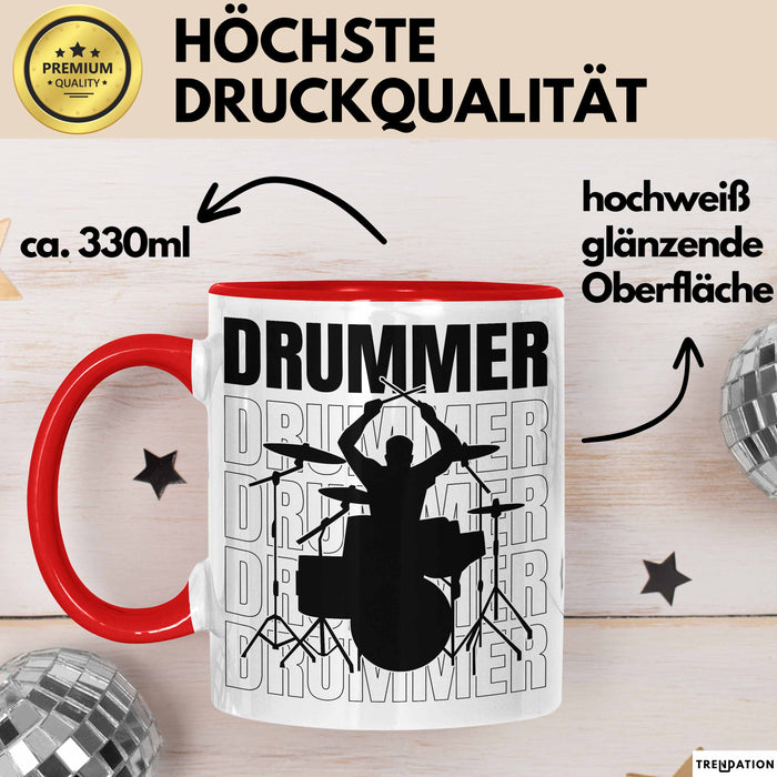Drummer Schlagzeug-Spieler Geschenk Tasse Geschenkidee Kaffee-Becher Schlagzeuger Rot Trendation