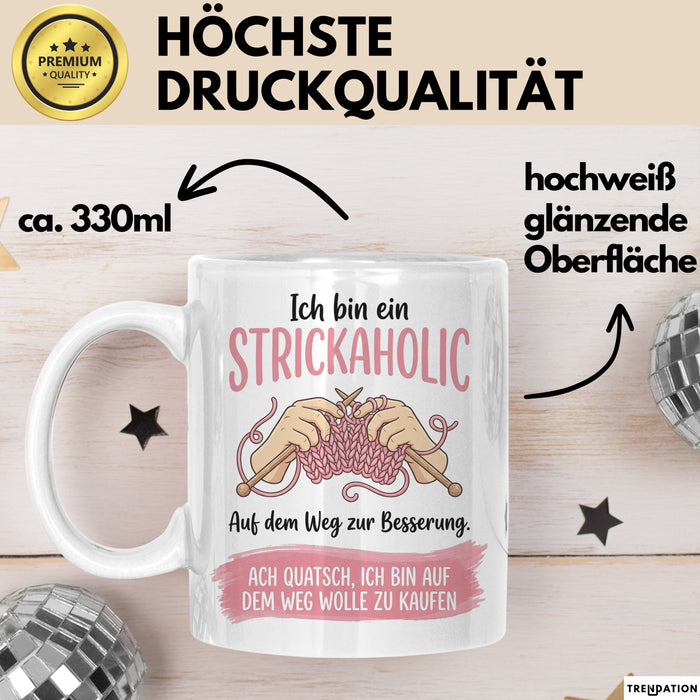 Stricken Tasse Geschenk Strickaholic Auf Dem Weg Zur Besserung Geschenkidee Hobby Weiß Trendation