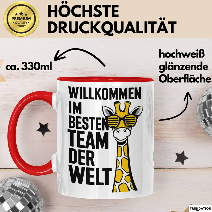 Office Arbeitskollege Tasse Geschenk Lustige Geschenkidee Spruch Willkommen Im Besten Team Der Welt Rot Trendation