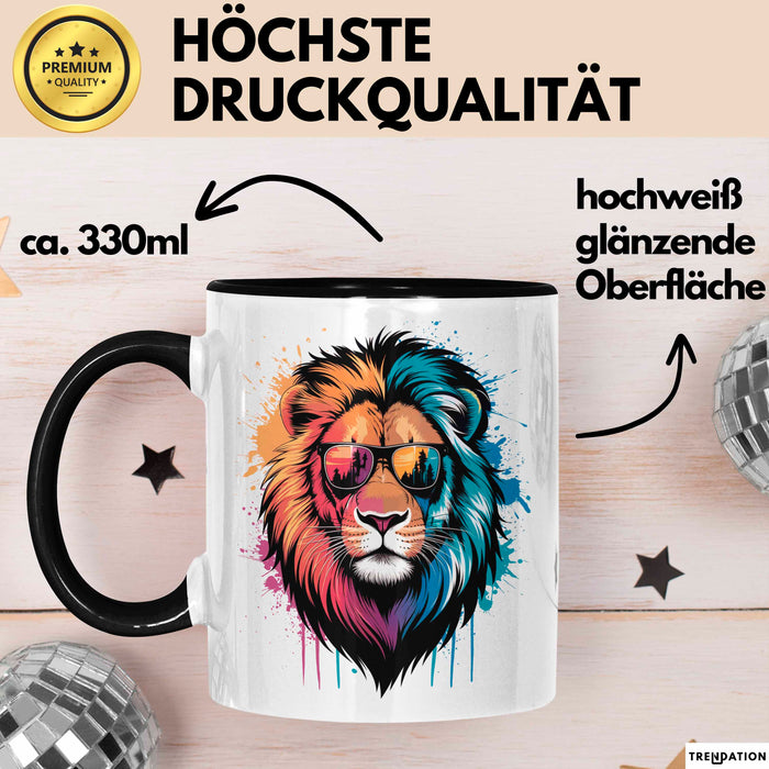 Löwe Mit Sonnenbrille Tasse Geschenk Lustige Geschenkidee Spruch Schwarz Trendation