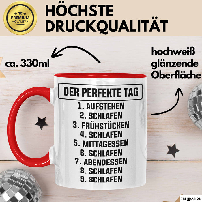 Schlafmütze Tasse Geschenk Der Perfekte Tag Geschenkidee Naps Mittagsschlaf Rot Trendation