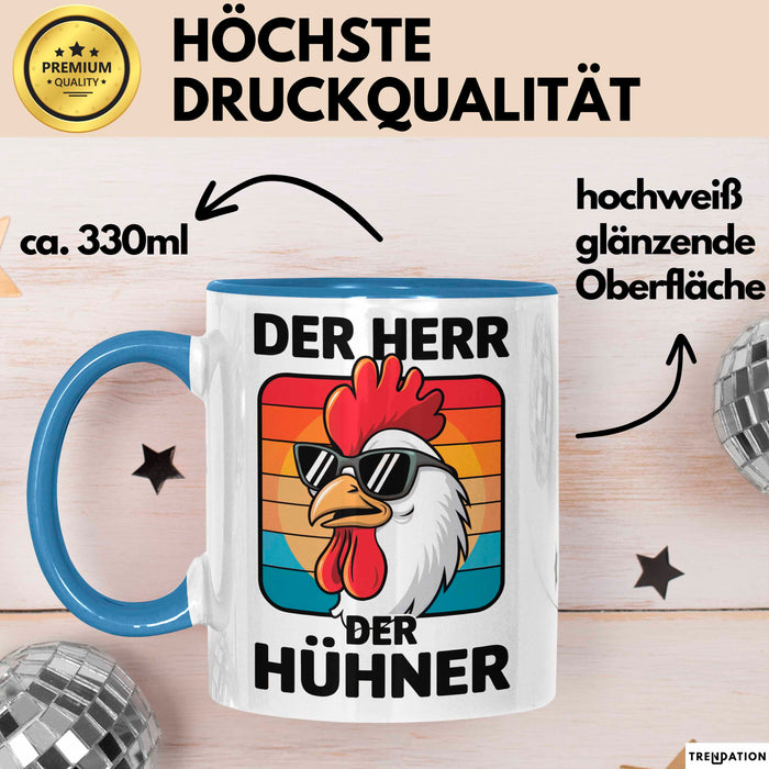 Huhn Tier Bauer Tasse Becher Geschenk Lustige Geschenkidee Spruch Der Herr Der Hühner Blau Trendation