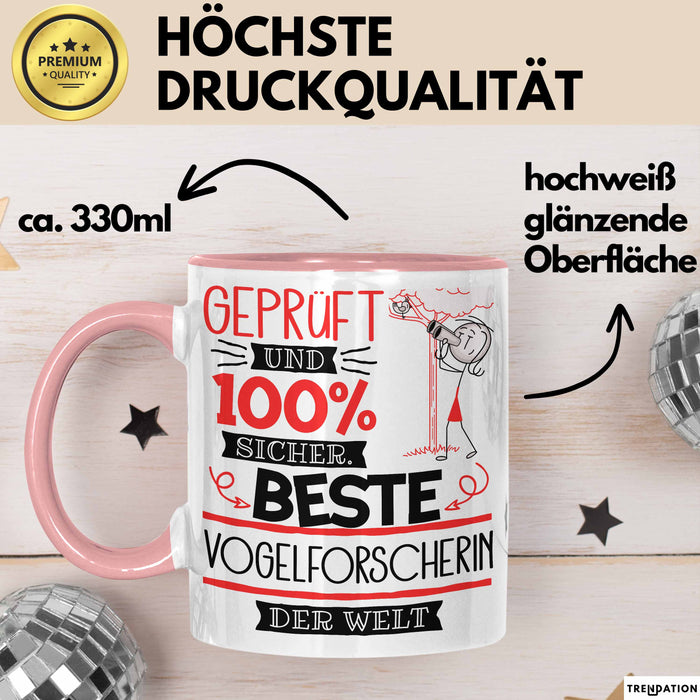 Beste Vogelforscherin Der Welt Tasse Geschenk für Eine Vogelforscherin Geprüft Und Sicher Geschenkidee Geburtstag Weihnachten Rosa Trendation