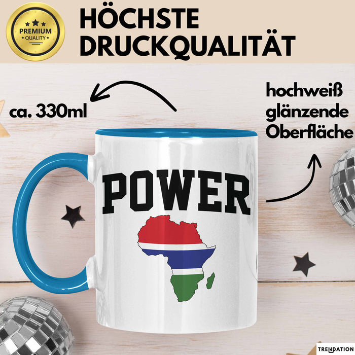 Afrika Tasse Geschenk Schwarz Afrikanischen Power Gambia Map Becher Blau Trendation
