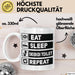 Skibidi Toilet Tasse Geschenk Meme Eat Sleet Repeat Becher Geschenkdiee Weiß Trendation