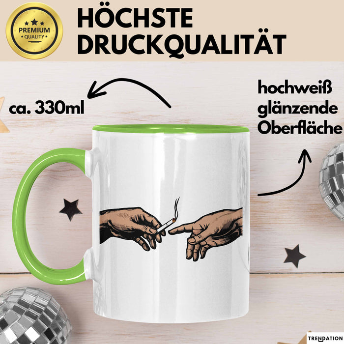 Raucher Tasse Geschenk Erschaffung Von Adam Kunst Geschenkidee 2 Hände Finger Joint Kiffer Grün Trendation