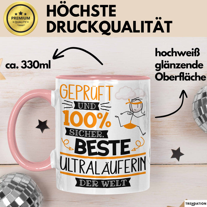 Beste Ultraläuferin Der Welt Tasse Geschenk für Eine Ultraläuferin Geprüft Und Sicher Geschenkidee Geburtstag Weihnachten Rosa Trendation