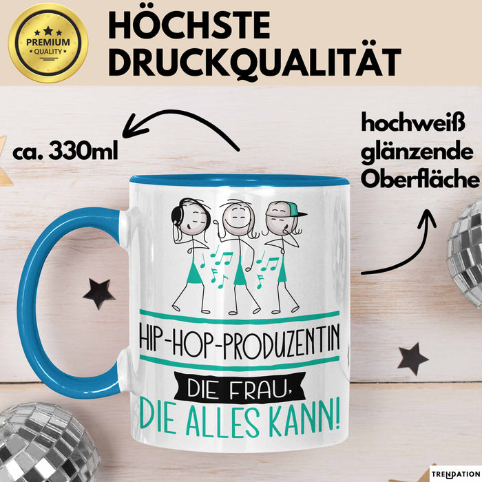 Hip-Hop-Produzentin Geschenk Tasse Becher Die Frau Die Allen Kann Geschenkidee für eine Hip-Hop-Produzentin Lustig Blau Trendation