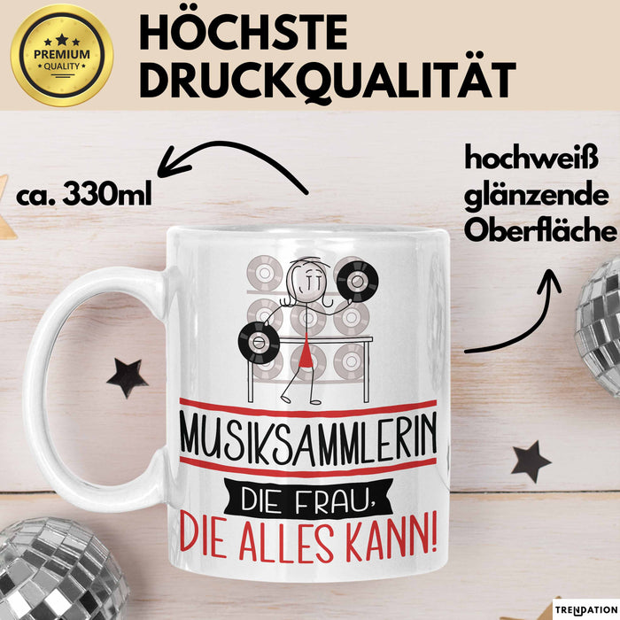 Musiksammlerin Geschenk Tasse Becher Die Frau Die Allen Kann Geschenkidee für eine Musiksammlerin Lustig Weiß Trendation