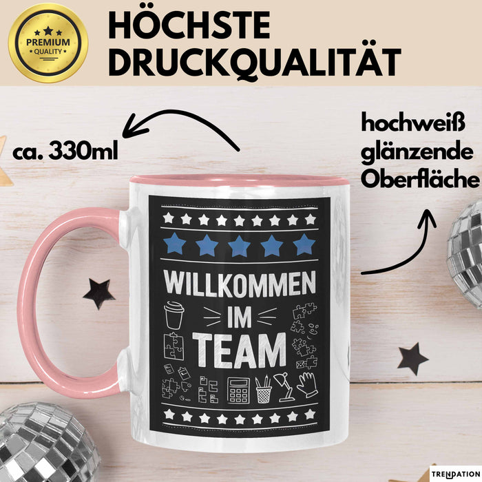 Office Arbeitskollege Tasse Geschenk Lustige Geschenkidee Spruch Willkommen Im Team Rosa Trendation