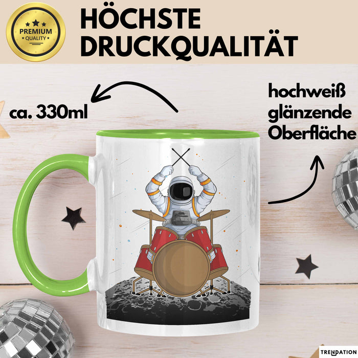 Drummer Schlagzeug-Spieler Geschenk Tasse Geschenkidee Kaffee-Becher Schlagzeuger Mond Grafik Grün Trendation