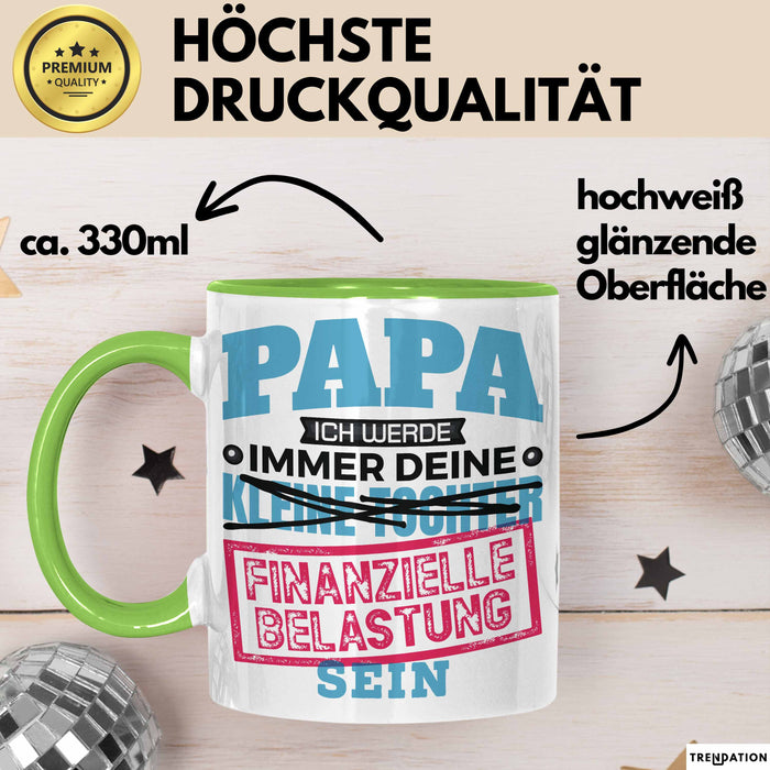 Witzige Tasse Geschenk Papa Tochter Finanzielle Belastung Spruch Grün Trendation