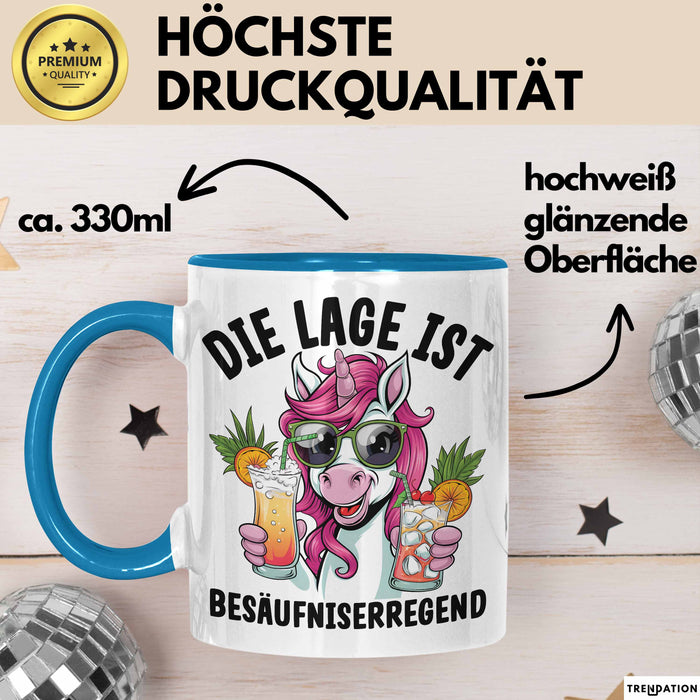 Humor Tasse Geschenk Die Lage Ist Besäufniserregend Geschenkidee Kaffee-Becher Blau Trendation