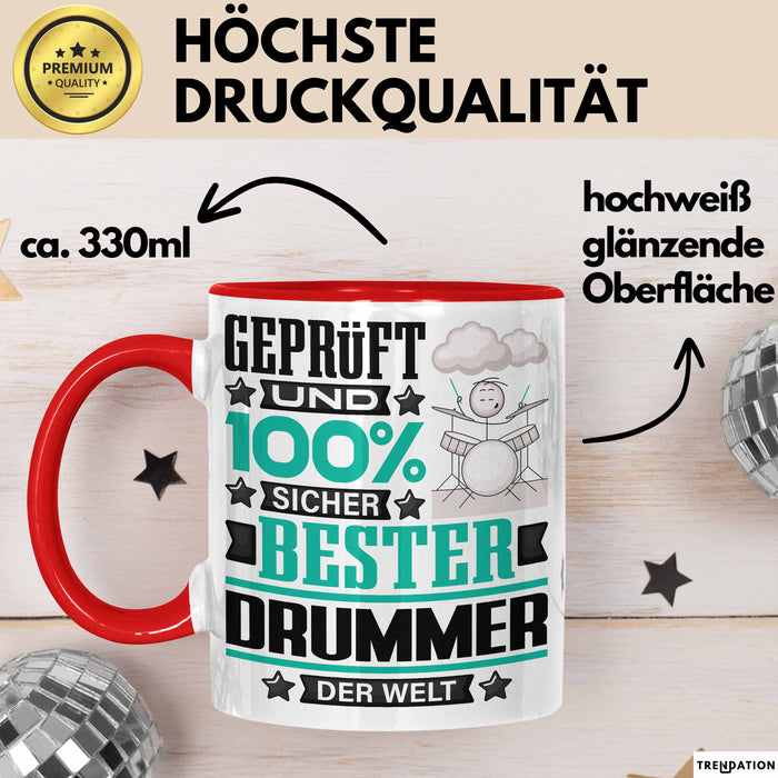 Drummer Geschenk Lustiger Spruch für Drummer Geschenkidee Bester Drummer Der Welt Rot Trendation