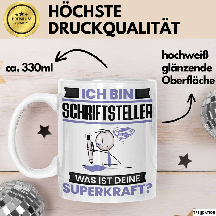 Schriftsteller Tasse Geschenk für Schriftsteller Geburtstag Lustiger Spruch Kaffee-Becher Was Ist Deine Superkraft Weiß Trendation