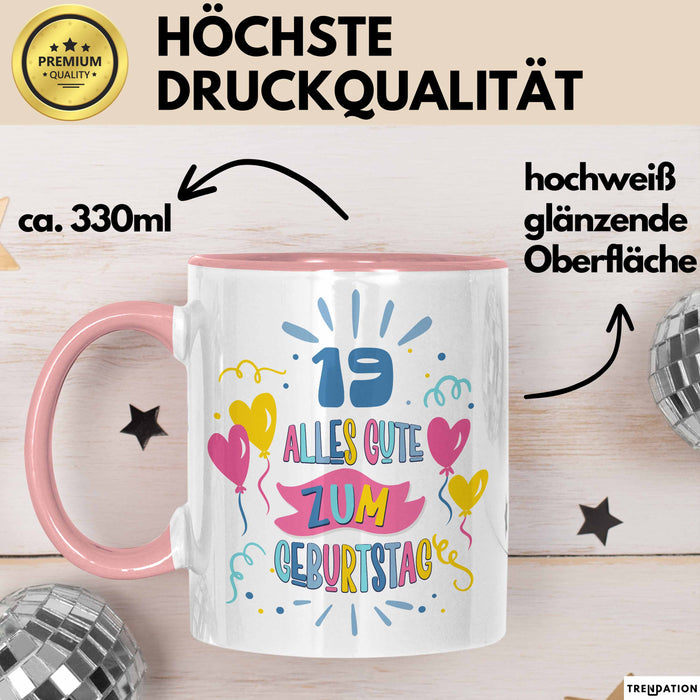 19. Geburtstag Tasse Geschenk Männer Frauen Lustig Alles Gute Zum Geburtstag 19er Geburtstags Grüße Geschenkidee Rosa Trendation