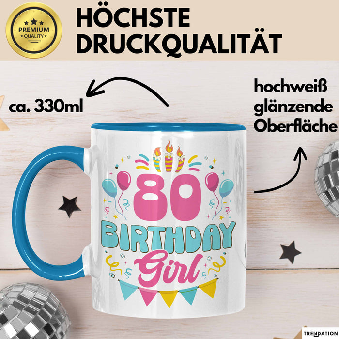 80. Geburtstag Tasse Frauen Mädchen Geschenkidee Lustig 80 Birthday Girl Lustiger Spruch Mutter Mama Oma Blau Trendation