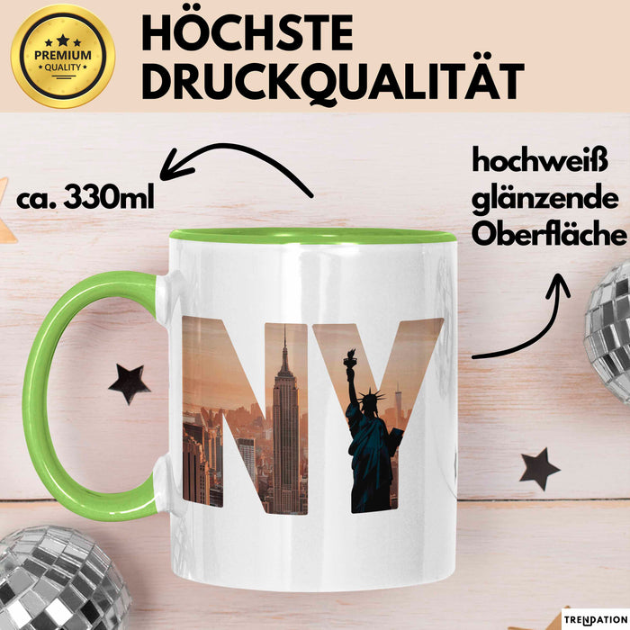 New York City USA Tasse Geschenk Lustige Geschenkidee Spruch Grün Trendation