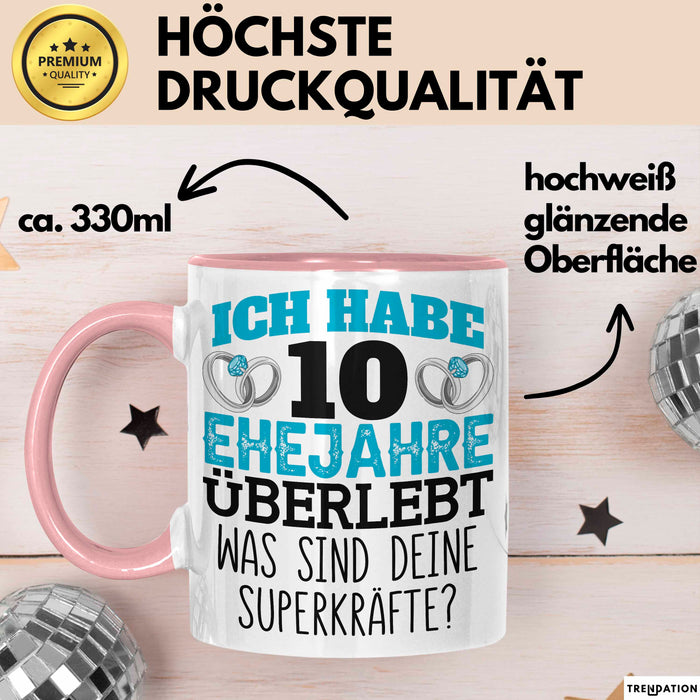 Rosenhochzeit Tasse Geschenk 10 Jahre Verheirtatet Geschenkidee Ehemann Ehefrau Becher Rosa Trendation