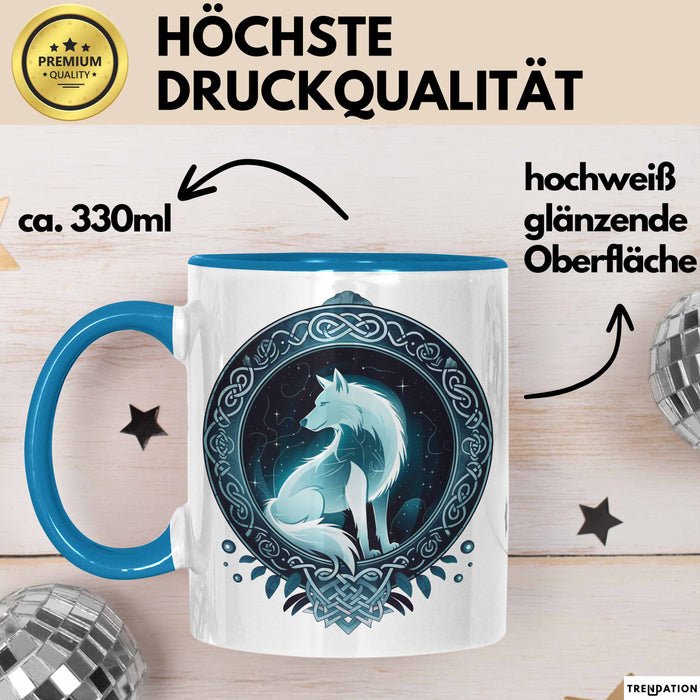 Wolf Tasse Geschenkidee Wikinger Fenriswolf Blau Trendation