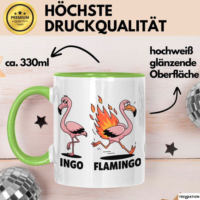 Flamingo In Flammen Tasse Geschenk Lustige Geschenkidee Spruch Grün Trendation