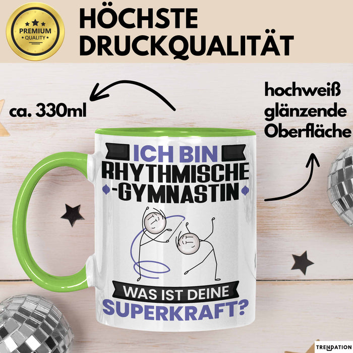 Rhythmische Gymnastin Tasse Geschenk für Rhythmische Gymnastin Geburtstag Lustiger Spruch Kaffee-Becher Was Ist Deine Superkraft Grün Trendation