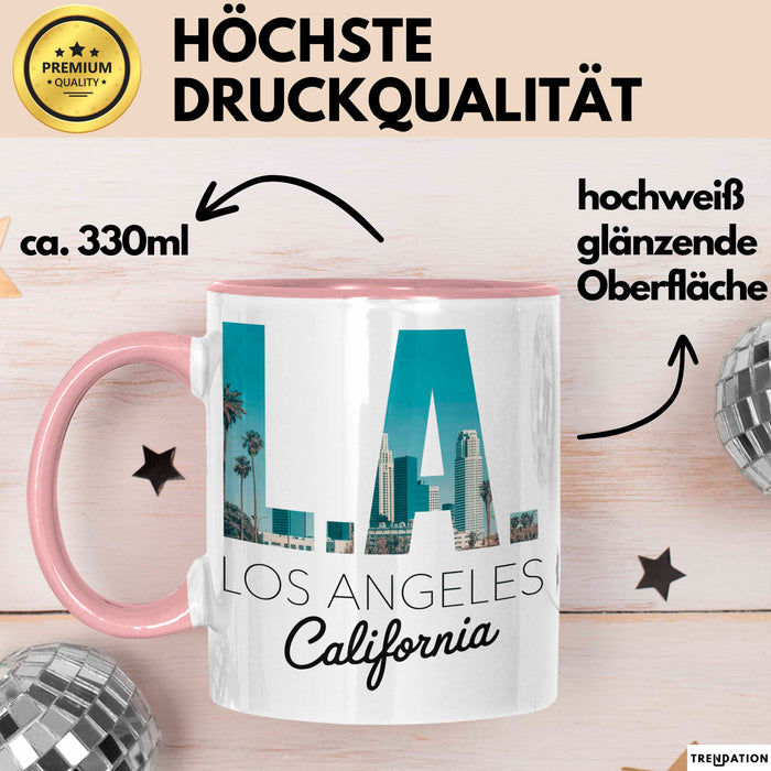 Los Angeles LA Kalifornien USA Tasse Becher Geschenk Lustige Geschenkidee Spruch Rosa Trendation