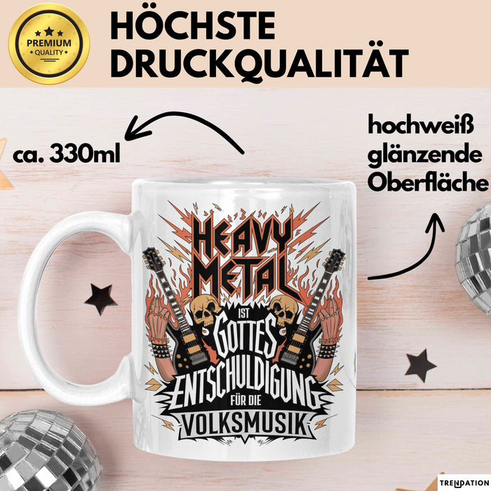 Heavy Metal Tasse Geschenkidee Gottes Entschuldigung Weiß Trendation
