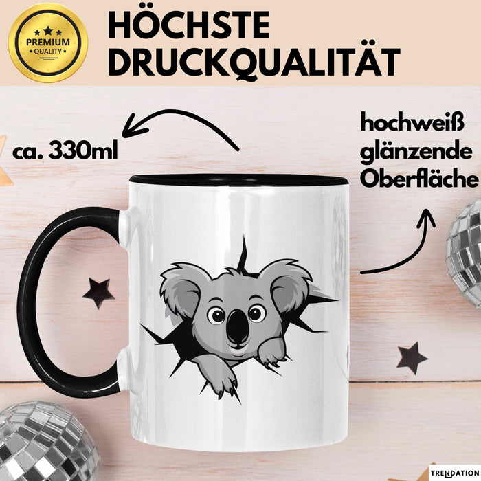 Koala Tierliebhaber Tasse Geschenk Lustige Geschenkidee Spruch Schwarz Trendation