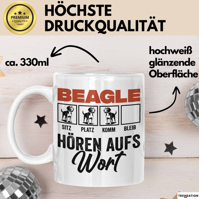 Beagle Hören Aufs Wort Tasse Geschenk Beagle Besitzer Mama Becher Weiß Trendation
