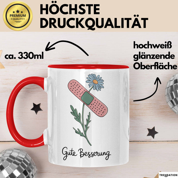 Patienten Kranke Menschen Tasse Geschenk Lustige Geschenkidee Spruch Gute Besserung Rot Trendation