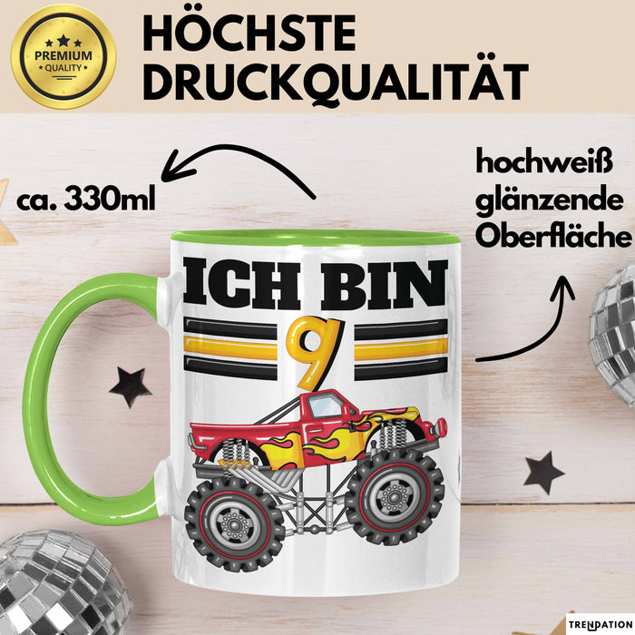 9. Geburtstag Geschenk Tasse Becher Jungs Trucks Geburtstagsgeschenk Ich Bin 9 Grün Trendation