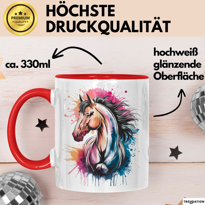 Pferde Tierliebhaber Tasse Geschenk Lustige Geschenkidee Spruch Rot Trendation