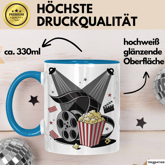 Filmfan Tasse Geschenkidee für Kinoliebhaber Lustiger Spruch Blau Trendation