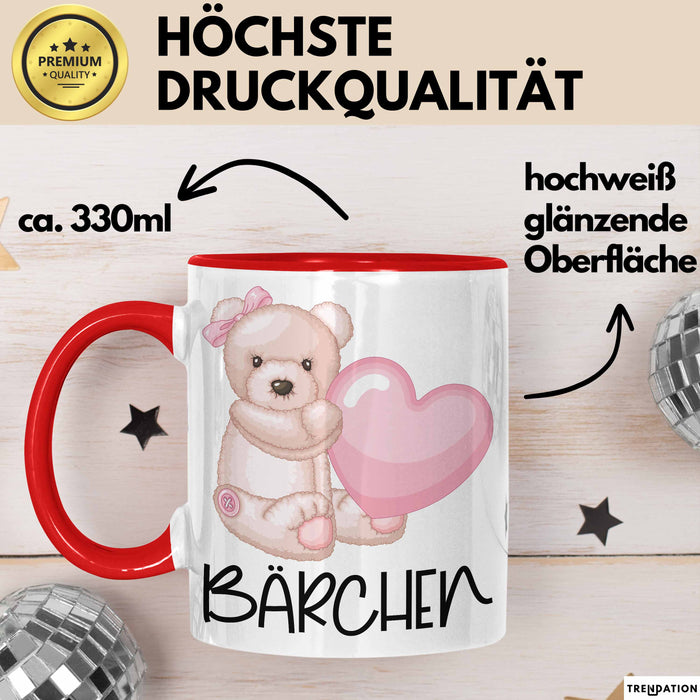 Tasse Teddybär mit Herz lustiges Geschenk für Kinder oder Valentinstag Rot Trendation