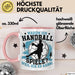 Handball Geschenk Tasse Geschenkidee Handball-Spieler Handballspielerin Mädchen Jungs Kaffee-Becher Warum Ich Handball Spiele? Rosa Trendation